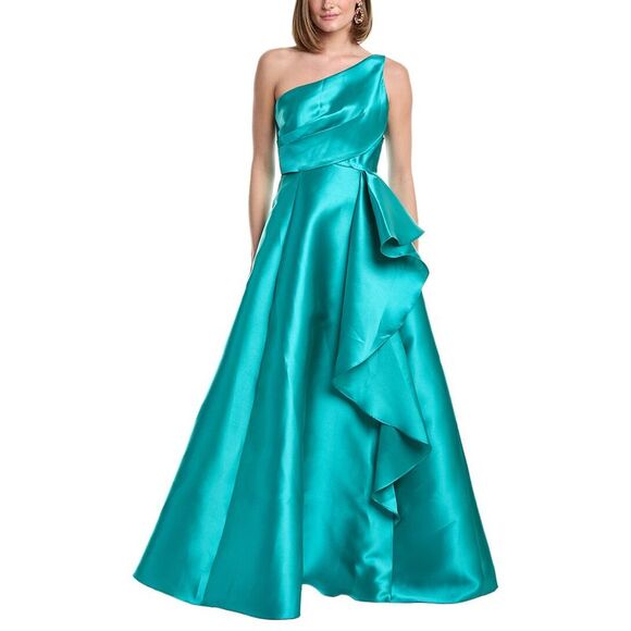 Rene Ruiz WomensOne Shoulder Mikado Gown Green